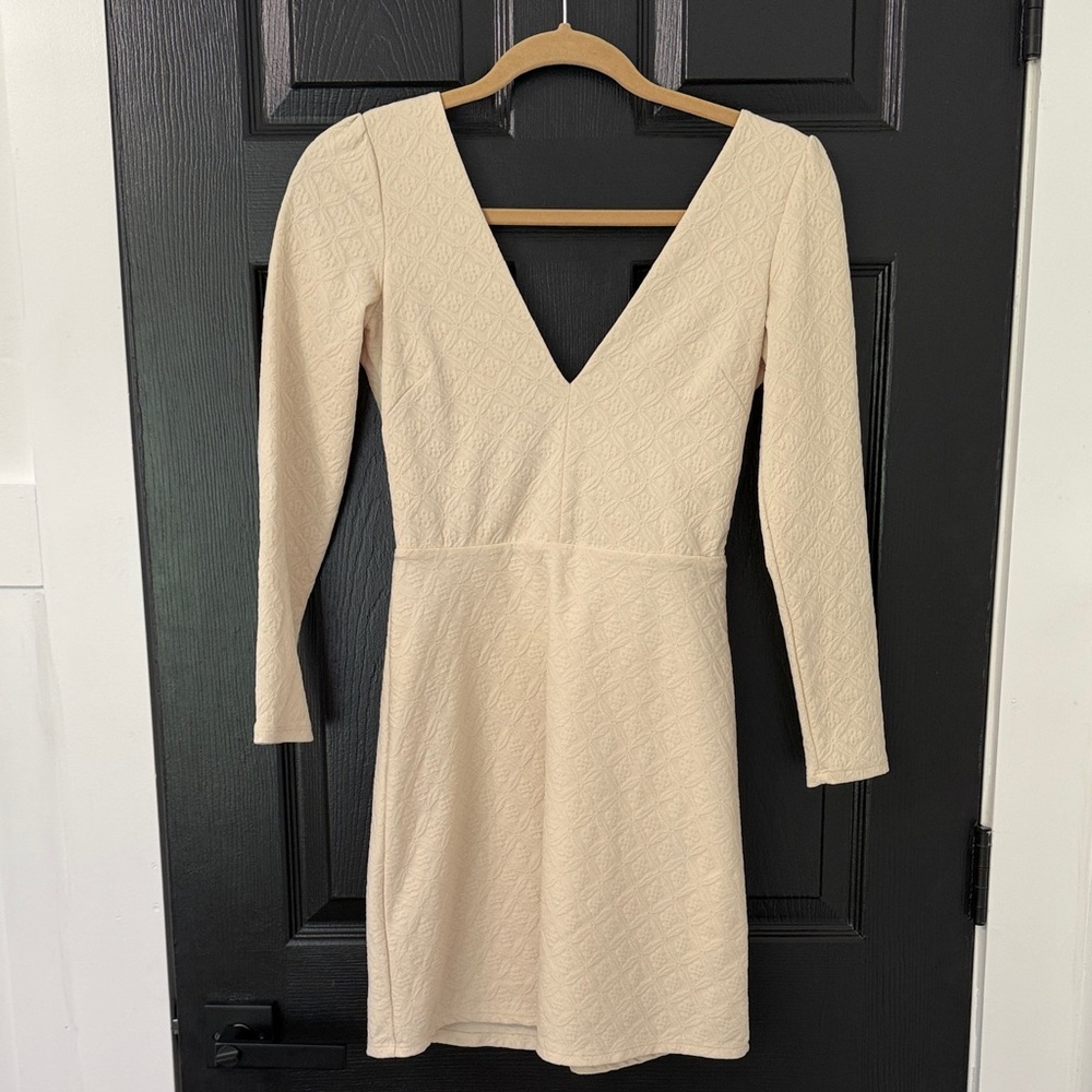 Urban Outfitters Cooperative Cream Long Sleeve V-Neck Dress